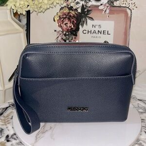 Missoni Women’s Blue Leather Cosmetic Travel Pouch Wristlet Bag